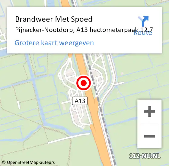 Locatie op kaart van de 112 melding: Brandweer Met Spoed Naar Pijnacker-Nootdorp, A13 hectometerpaal: 12,7 op 9 september 2021 13:56