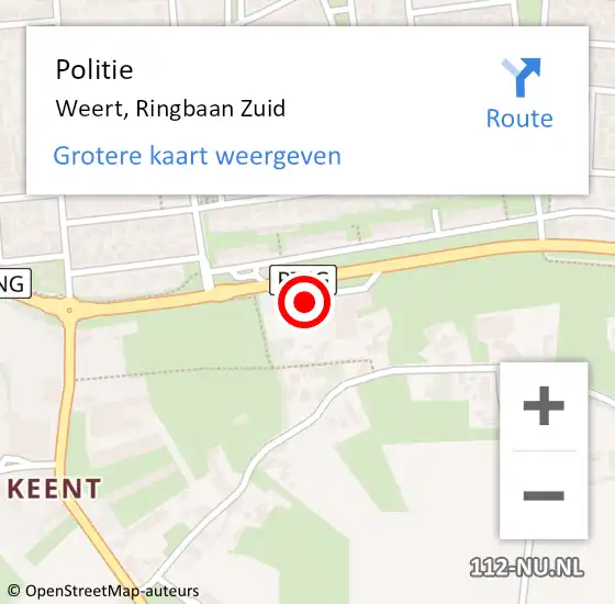 Locatie op kaart van de 112 melding: Politie Weert, Ringbaan Zuid op 9 september 2021 14:24