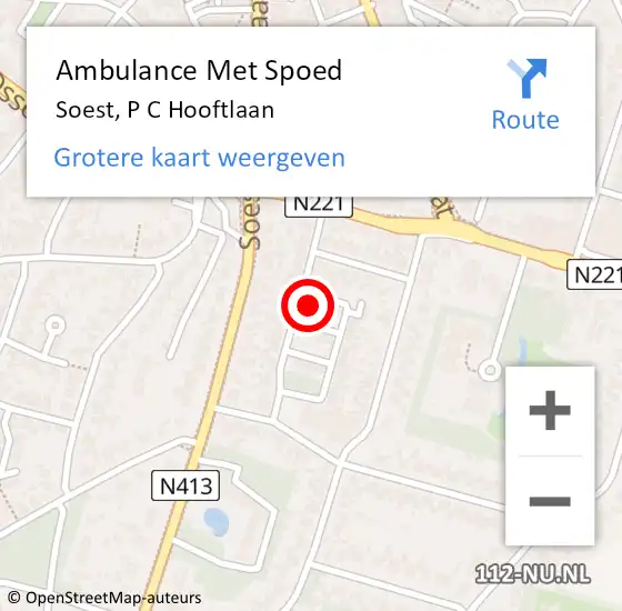 Locatie op kaart van de 112 melding: Ambulance Met Spoed Naar Soest, P C Hooftlaan op 22 juni 2014 12:31