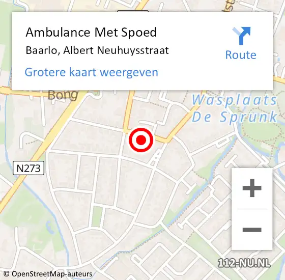 Locatie op kaart van de 112 melding: Ambulance Met Spoed Naar Baarlo, Albert Neuhuysstraat op 22 juni 2014 12:34