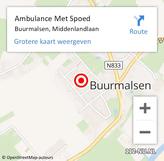 Locatie op kaart van de 112 melding: Ambulance Met Spoed Naar Buurmalsen, Middenlandlaan op 9 september 2021 15:09