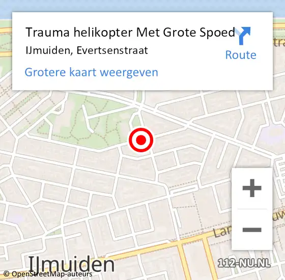 Locatie op kaart van de 112 melding: Trauma helikopter Met Grote Spoed Naar IJmuiden, Evertsenstraat op 9 september 2021 15:19