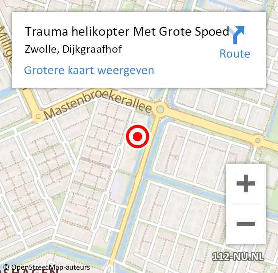 Locatie op kaart van de 112 melding: Trauma helikopter Met Grote Spoed Naar Zwolle, Dijkgraafhof op 9 september 2021 15:39