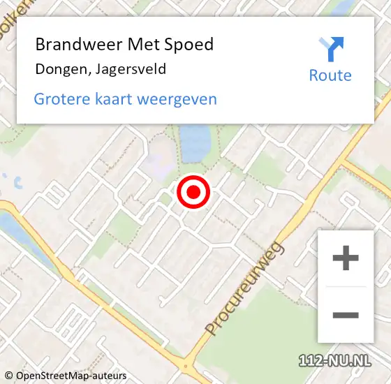 Locatie op kaart van de 112 melding: Brandweer Met Spoed Naar Dongen, Jagersveld op 9 september 2021 15:39