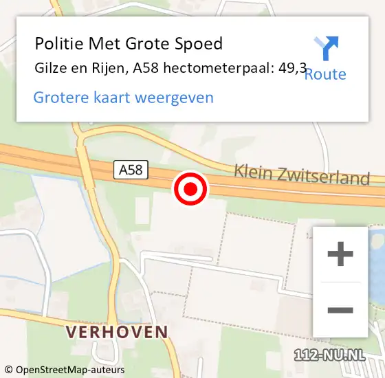 Locatie op kaart van de 112 melding: Politie Met Grote Spoed Naar Gilze en Rijen, A58 hectometerpaal: 49,3 op 9 september 2021 15:53