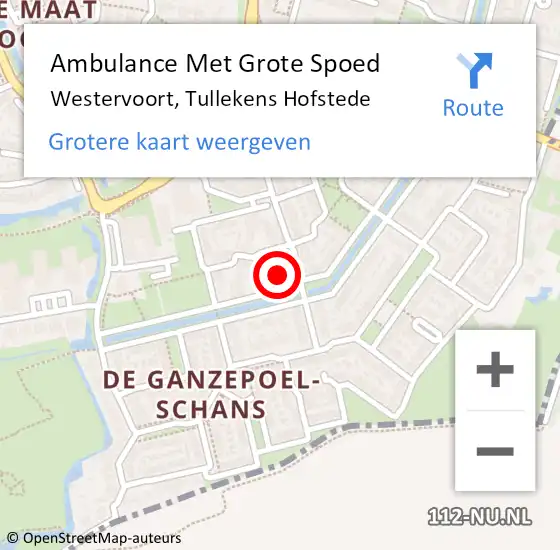 Locatie op kaart van de 112 melding: Ambulance Met Grote Spoed Naar Westervoort, Tullekens Hofstede op 9 september 2021 15:55