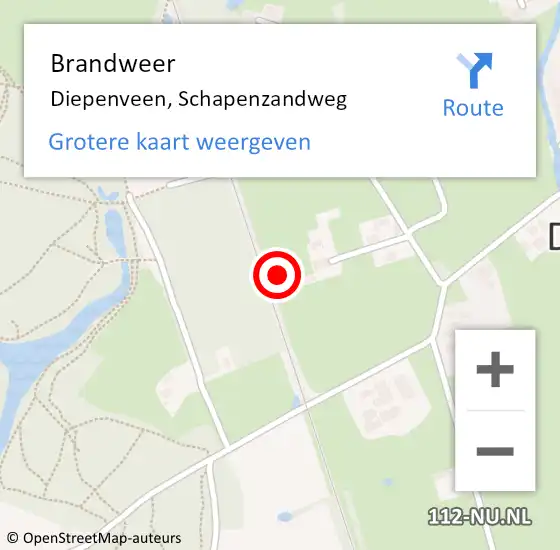 Locatie op kaart van de 112 melding: Brandweer Diepenveen, Schapenzandweg op 9 september 2021 16:02