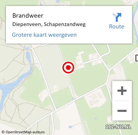 Locatie op kaart van de 112 melding: Brandweer Diepenveen, Schapenzandweg op 9 september 2021 16:07