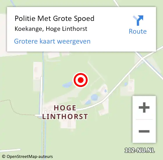 Locatie op kaart van de 112 melding: Politie Met Grote Spoed Naar Koekange, Hoge Linthorst op 9 september 2021 16:28