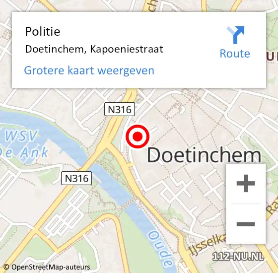 Locatie op kaart van de 112 melding: Politie Doetinchem, Kapoeniestraat op 9 september 2021 16:29