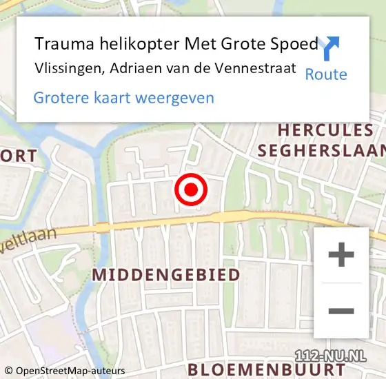 Locatie op kaart van de 112 melding: Trauma helikopter Met Grote Spoed Naar Vlissingen, Adriaen van de Vennestraat op 9 september 2021 16:46