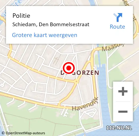 Locatie op kaart van de 112 melding: Politie Schiedam, Den Bommelsestraat op 9 september 2021 17:14