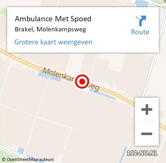 Locatie op kaart van de 112 melding: Ambulance Met Spoed Naar Brakel, Molenkampsweg op 9 september 2021 17:14