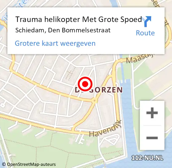 Locatie op kaart van de 112 melding: Trauma helikopter Met Grote Spoed Naar Schiedam, Den Bommelsestraat op 9 september 2021 17:20