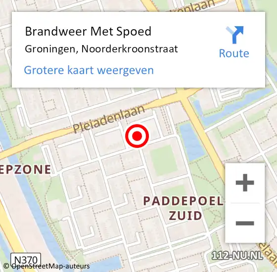 Locatie op kaart van de 112 melding: Brandweer Met Spoed Naar Groningen, Noorderkroonstraat op 9 september 2021 17:26