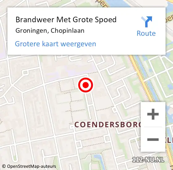 Locatie op kaart van de 112 melding: Brandweer Met Grote Spoed Naar Groningen, Chopinlaan op 9 september 2021 17:27
