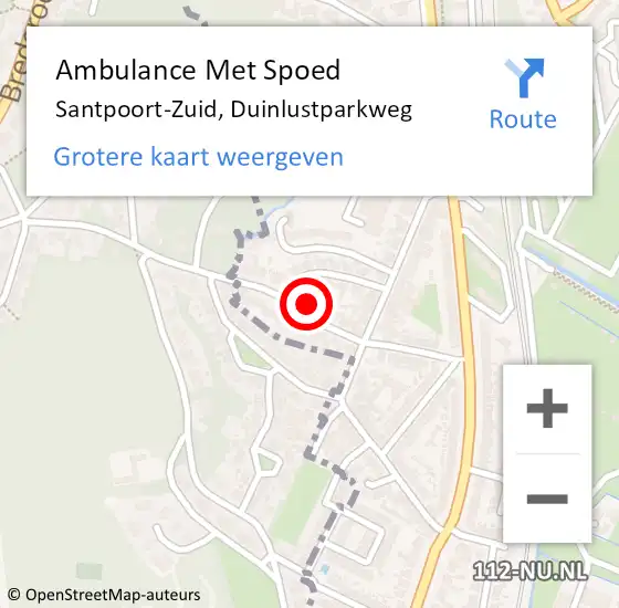 Locatie op kaart van de 112 melding: Ambulance Met Spoed Naar Santpoort-Zuid, Duinlustparkweg op 9 september 2021 17:44