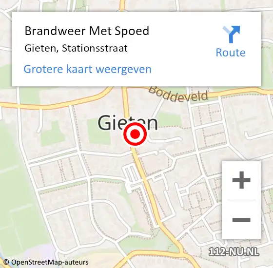 Locatie op kaart van de 112 melding: Brandweer Met Spoed Naar Gieten, Stationsstraat op 9 september 2021 17:52