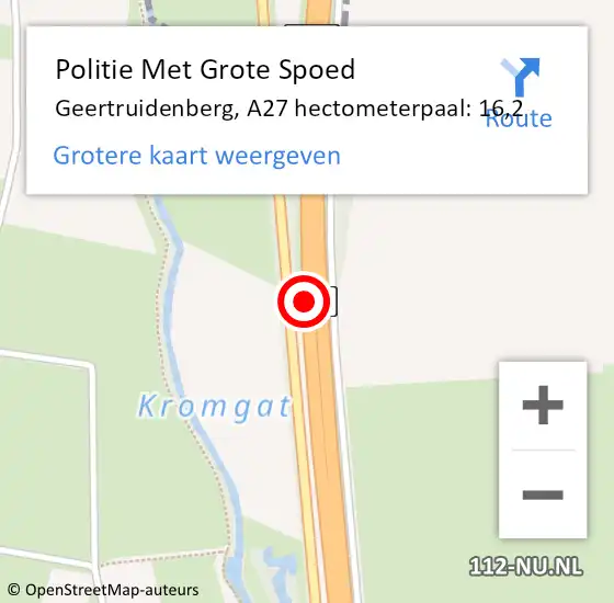 Locatie op kaart van de 112 melding: Politie Met Grote Spoed Naar Geertruidenberg, A27 hectometerpaal: 16,2 op 9 september 2021 17:53