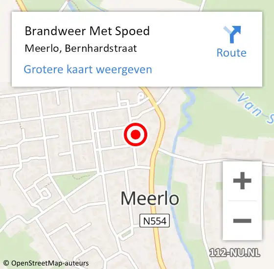 Locatie op kaart van de 112 melding: Brandweer Met Spoed Naar Meerlo, Bernhardstraat op 9 september 2021 18:14