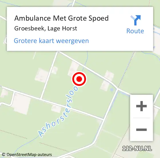 Locatie op kaart van de 112 melding: Ambulance Met Grote Spoed Naar Groesbeek, Lage Horst op 9 september 2021 18:24