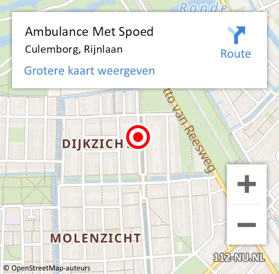 Locatie op kaart van de 112 melding: Ambulance Met Spoed Naar Culemborg, Rijnlaan op 9 september 2021 18:43