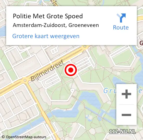 Locatie op kaart van de 112 melding: Politie Met Grote Spoed Naar Amsterdam-Zuidoost, Groeneveen op 9 september 2021 18:48