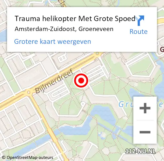 Locatie op kaart van de 112 melding: Trauma helikopter Met Grote Spoed Naar Amsterdam-Zuidoost, Groeneveen op 9 september 2021 18:49