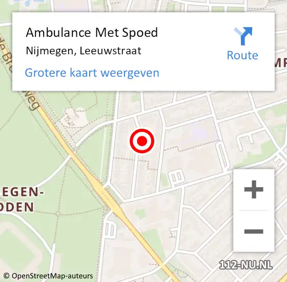 Locatie op kaart van de 112 melding: Ambulance Met Spoed Naar Nijmegen, Leeuwstraat op 9 september 2021 19:07