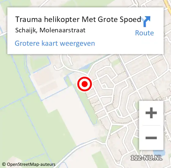 Locatie op kaart van de 112 melding: Trauma helikopter Met Grote Spoed Naar Schaijk, Molenaarstraat op 9 september 2021 19:14