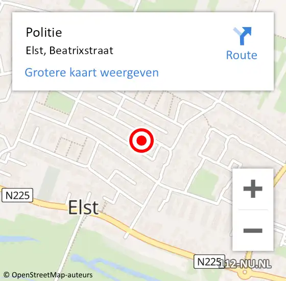 Locatie op kaart van de 112 melding: Politie Elst, Beatrixstraat op 9 september 2021 19:37