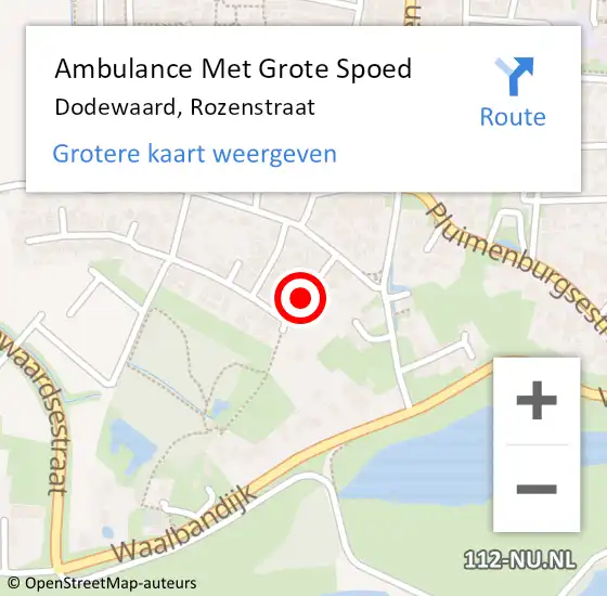 Locatie op kaart van de 112 melding: Ambulance Met Grote Spoed Naar Dodewaard, Rozenstraat op 9 september 2021 19:45