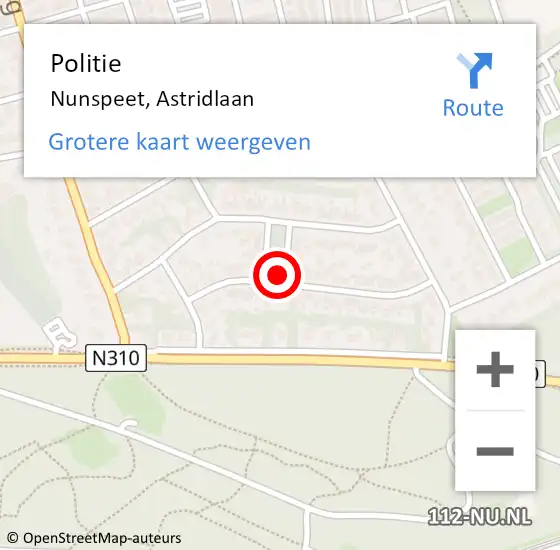 Locatie op kaart van de 112 melding: Politie Nunspeet, Astridlaan op 9 september 2021 19:58