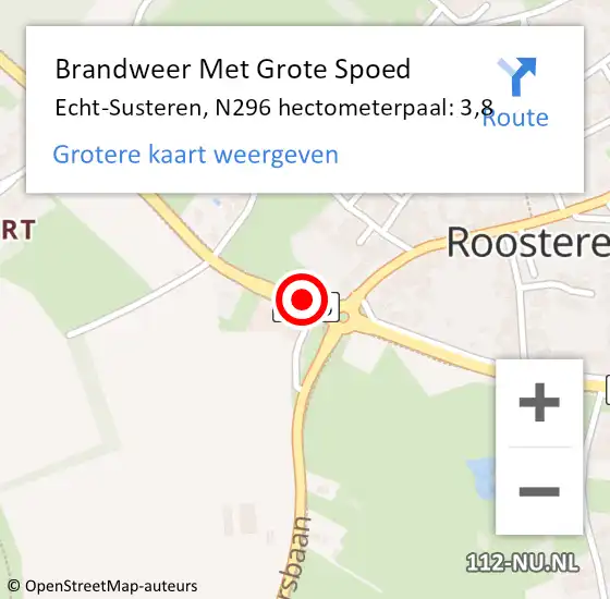 Locatie op kaart van de 112 melding: Brandweer Met Grote Spoed Naar Echt-Susteren, N296 hectometerpaal: 3,8 op 9 september 2021 20:05