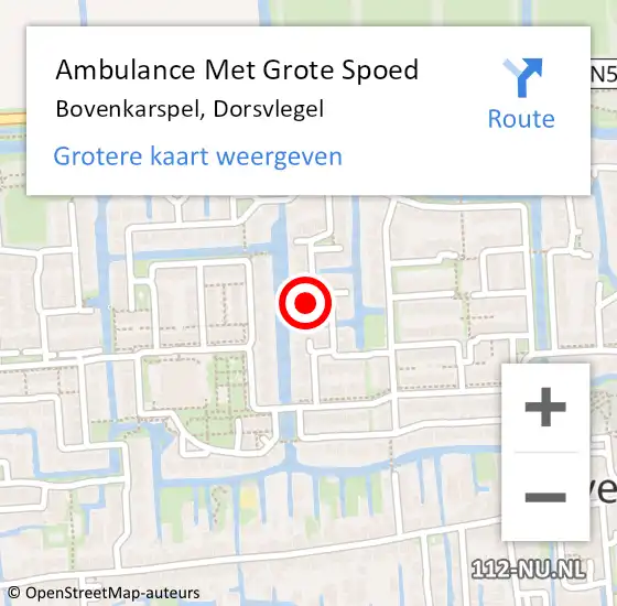 Locatie op kaart van de 112 melding: Ambulance Met Grote Spoed Naar Bovenkarspel, Dorsvlegel op 9 september 2021 21:02