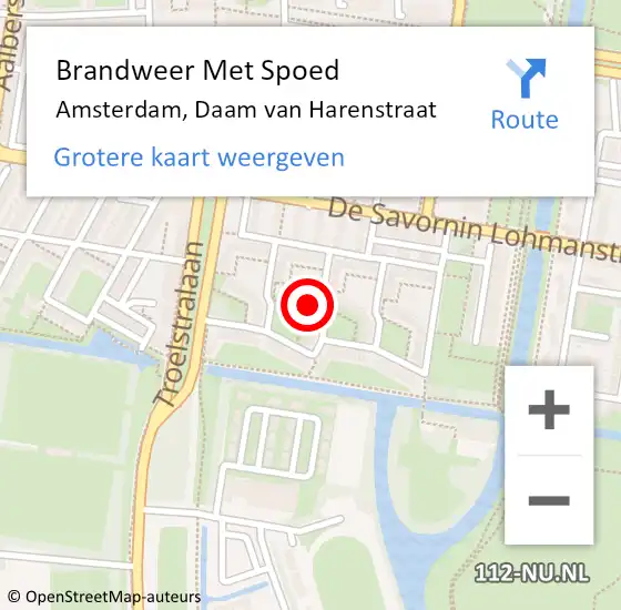 Locatie op kaart van de 112 melding: Brandweer Met Spoed Naar Amsterdam, Daam van Harenstraat op 9 september 2021 21:02