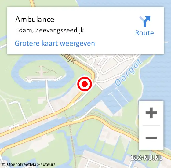 Locatie op kaart van de 112 melding: Ambulance Edam, Zeevangszeedijk op 9 september 2021 21:14