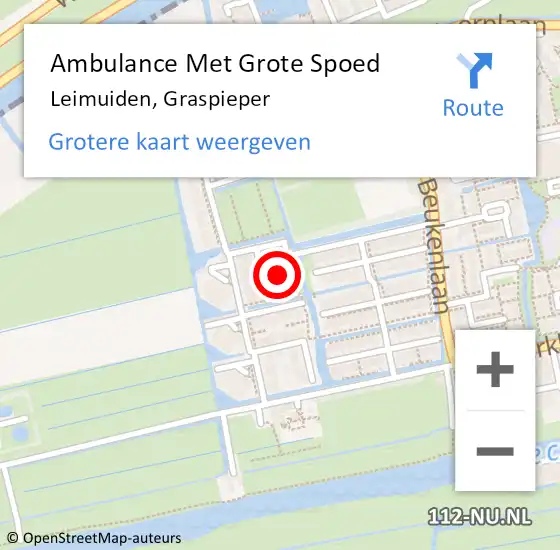 Locatie op kaart van de 112 melding: Ambulance Met Grote Spoed Naar Leimuiden, Graspieper op 9 september 2021 21:17