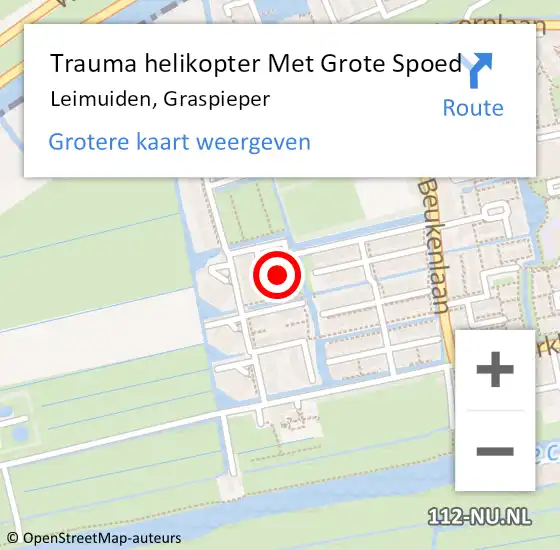 Locatie op kaart van de 112 melding: Trauma helikopter Met Grote Spoed Naar Leimuiden, Graspieper op 9 september 2021 21:19