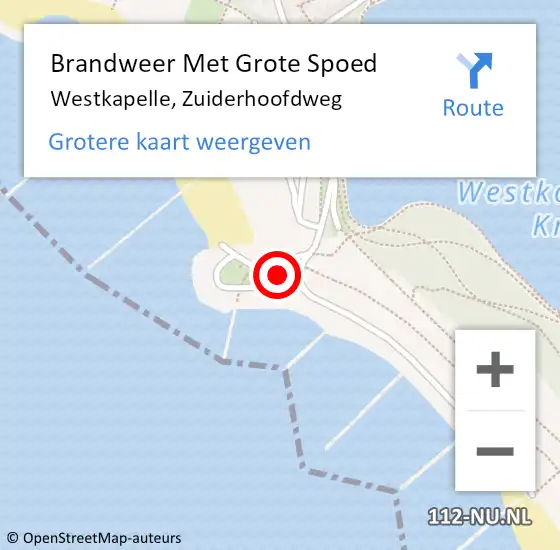 Locatie op kaart van de 112 melding: Brandweer Met Grote Spoed Naar Westkapelle, Zuiderhoofdweg op 9 september 2021 21:30