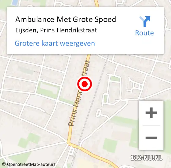 Locatie op kaart van de 112 melding: Ambulance Met Grote Spoed Naar Eijsden, Prins Hendrikstraat op 22 juni 2014 13:20