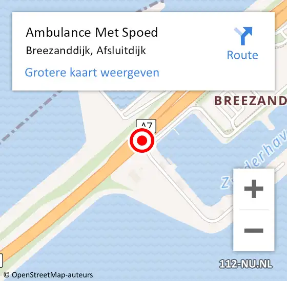 Locatie op kaart van de 112 melding: Ambulance Met Spoed Naar Breezanddijk, Afsluitdijk op 22 juni 2014 13:22