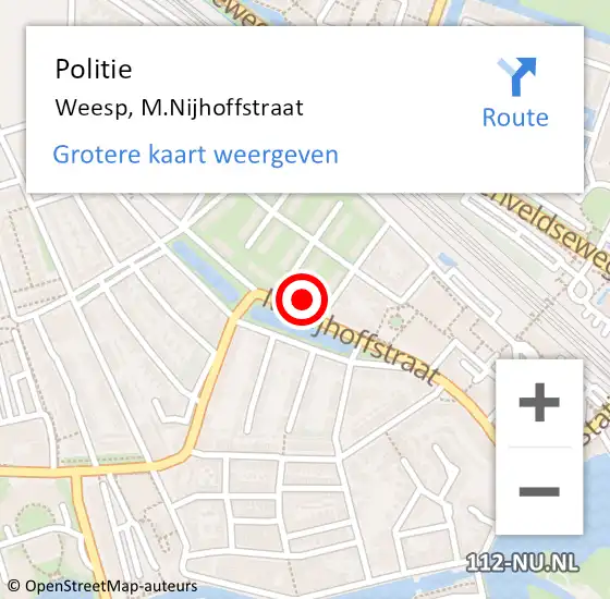 Locatie op kaart van de 112 melding: Politie Weesp, M.Nijhoffstraat op 9 september 2021 22:48