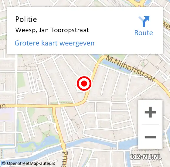 Locatie op kaart van de 112 melding: Politie Weesp, Jan Tooropstraat op 9 september 2021 22:50