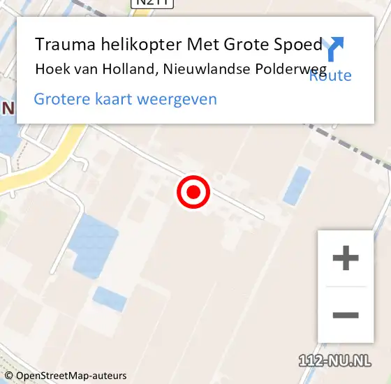 Locatie op kaart van de 112 melding: Trauma helikopter Met Grote Spoed Naar Hoek van Holland, Nieuwlandse Polderweg op 9 september 2021 23:17