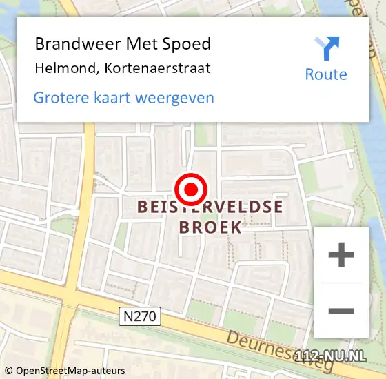 Locatie op kaart van de 112 melding: Brandweer Met Spoed Naar Helmond, Kortenaerstraat op 10 september 2021 00:24