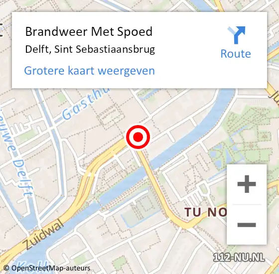 Locatie op kaart van de 112 melding: Brandweer Met Spoed Naar Delft, Sint Sebastiaansbrug op 10 september 2021 00:34