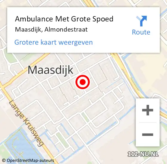 Locatie op kaart van de 112 melding: Ambulance Met Grote Spoed Naar Maasdijk, Almondestraat op 10 september 2021 00:43