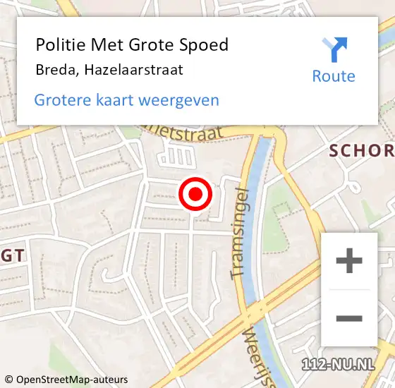 Locatie op kaart van de 112 melding: Politie Met Grote Spoed Naar Breda, Hazelaarstraat op 10 september 2021 00:51