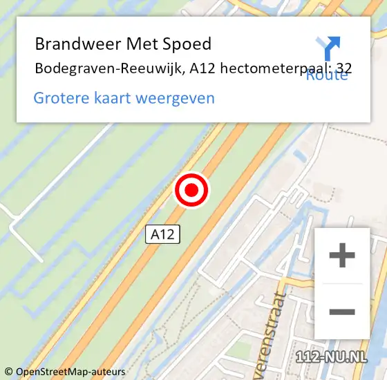 Locatie op kaart van de 112 melding: Brandweer Met Spoed Naar Bodegraven-Reeuwijk, A12 hectometerpaal: 32 op 10 september 2021 02:21